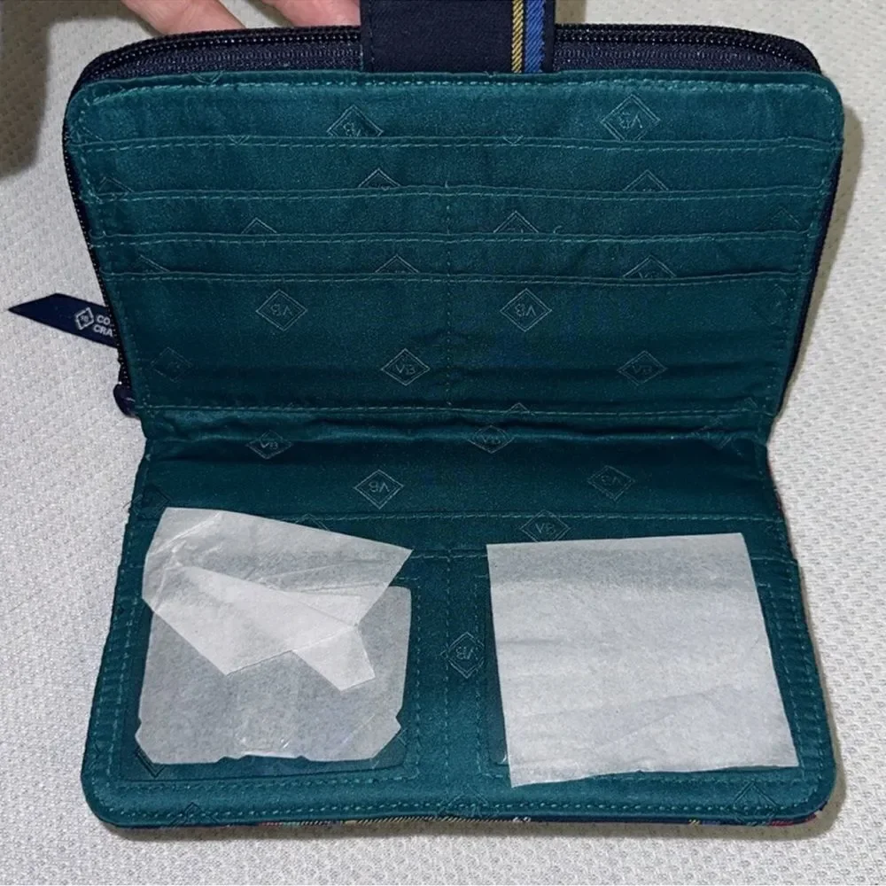 Vera Bradley Tartan Plaid Navy Green Red Turn Lock RFID Large Wallet - Picture 8 of 11